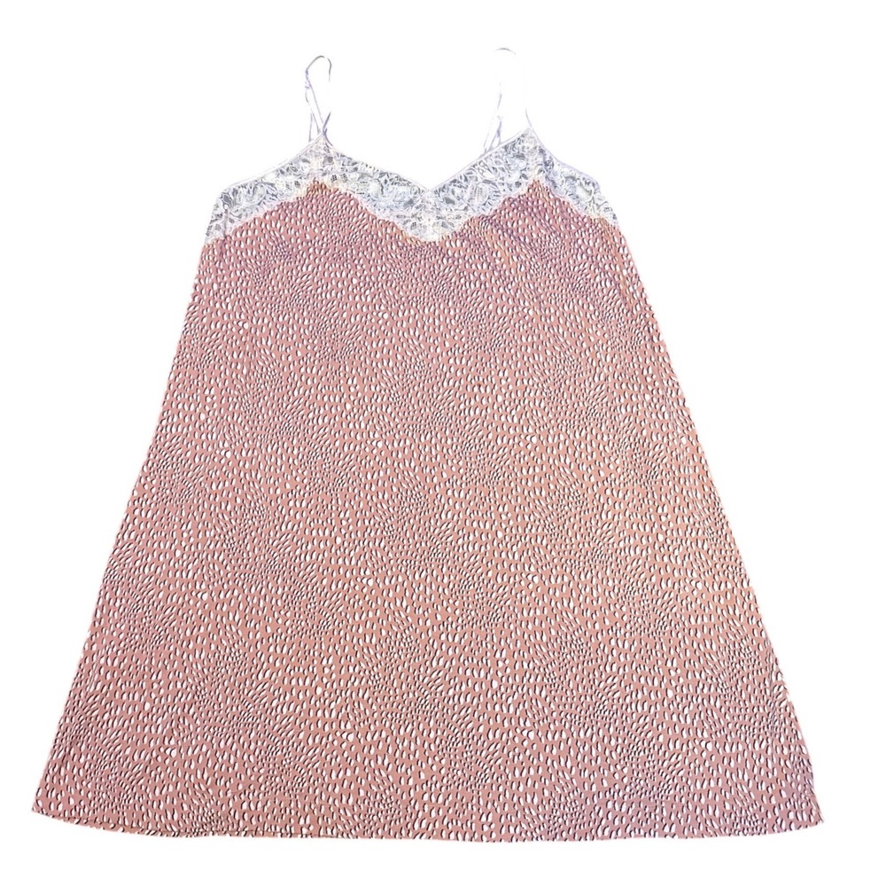 Soma Women's Pink Abstract Print Lace Trim Sleep Chemise Nightgown, Size L